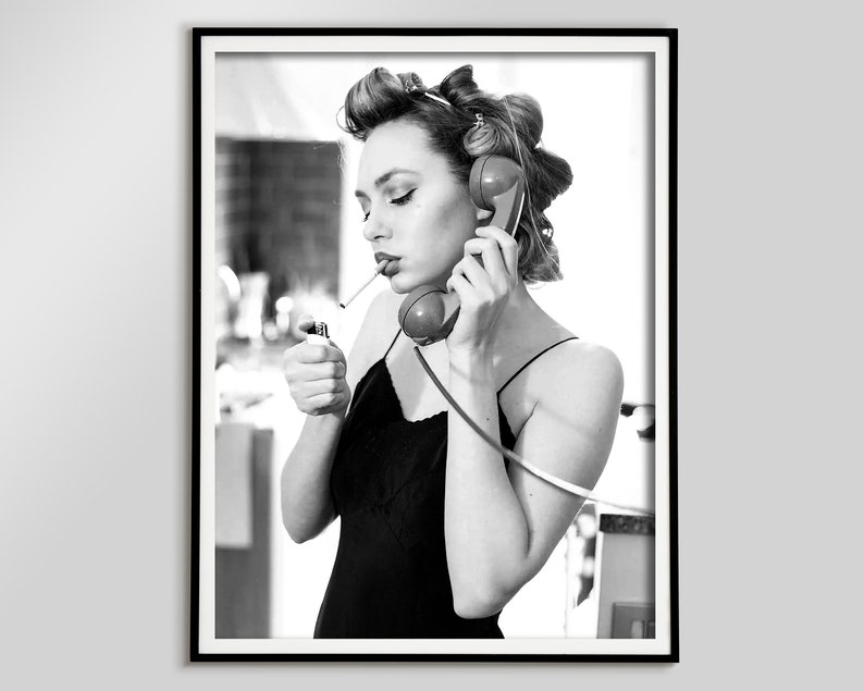 Woman Smoking Cigarette Poster, Black and White, Feminist Print, Teen Girl Room Decor, Girly Wall Art, Kitchen Wall Decor, Digital Download
