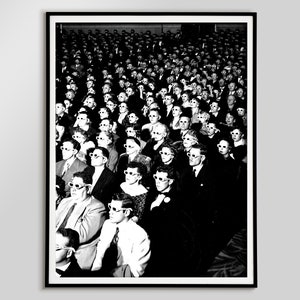 Movie Audience Wearing 3D Glasses Print, Black and White Vintage Photography, Cool Posters, Cinema Decor, Museum Quality Photo, Wall Art