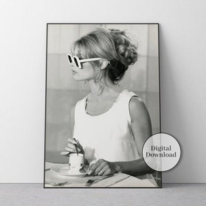 Impresión de moda en blanco y negro de Brigitte Bardot, fotografía vintage (descarga digital)