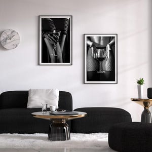 Woman Holding Red Wine Glass Print, Black and White, Feminist Poster, Bar Cart Print, Alcohol Wall Art, Teen Girl Room Decor, Sexy Wall Art