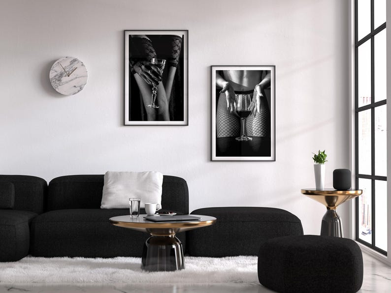 Woman Holding Red Wine Glass Print, Black and White, Feminist Poster, Bar Cart Print, Alcohol Wall Art, Teen Girl Room Decor, Sexy Wall Art