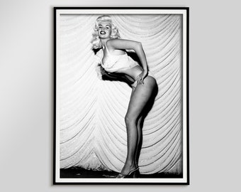 Jayne Mansfield Photo, Black and White, Vintage Poster, Photo Print, Retro Wall Art, Old Hollywood Decor, Digital Download, Glam Wall Decor