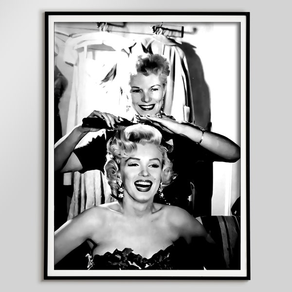 Marilyn Monroe in Hair Salon Print, Black and White, Fashion Photography, Printable Vintage Wall Art, Old Hollywood Decor, Digital Download