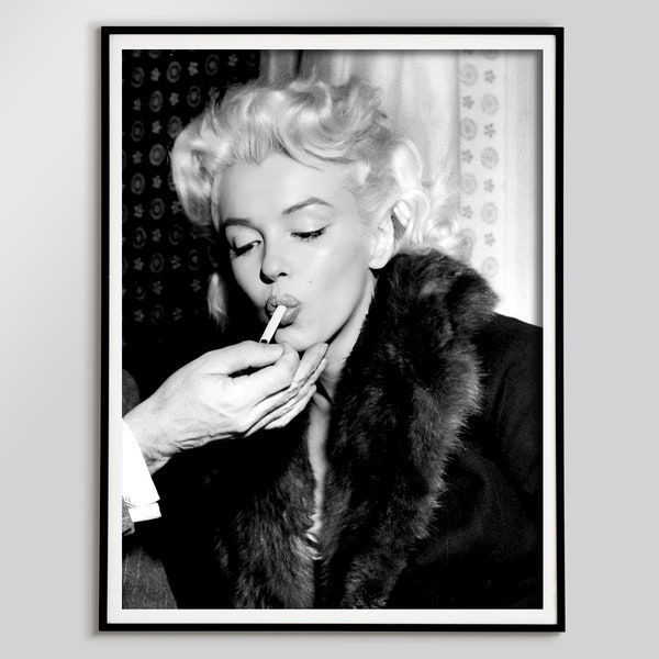 Marilyn Monroe Smoking in Party Print, 1950s, Black and White, Vintage Movie Poster, Old Hollywood Decor, Printable Wall Art, Retro Poster