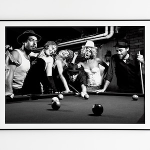 Roaring 20S zwart-wit vintage poster, fotoprint, biljartkunst aan de muur, kamerdecoratie, luxe wanddecoratie, digitale download, biljartcadeau