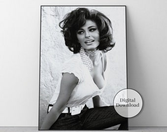 Sophia Loren Print, Vintage B&W Movie Poster (Digital Download)