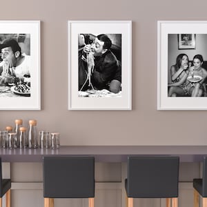 Toto Eating Spaghetti Poster, Black and White, Vintage Pasta Print, Antique Photo, Kitchen Wall Art, Restaurant Decor, Digital Download Art