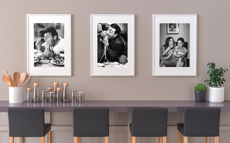 Toto Eating Spaghetti Poster, Black and White, Vintage Pasta Print, Antique Photo, Kitchen Wall Art, Restaurant Decor, Digital Download Art