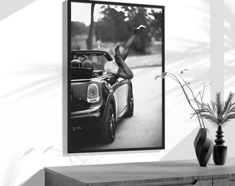 Black and White High Heels Classic Car Photo | Glam Fashion Art Print | Vintage Home Decor | Printable Wall Art | Digital Download