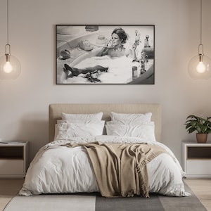 brigitte bardot, poster print, vintage poster, black and white, photography print, bathroom wall decor, bardot print, feminist wall art, sexy poster, bathroom prints, bathroom wall art, fashion prints, vintage home decor