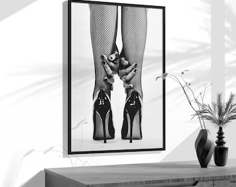 Schwarz und weiß Beine in Highheels Fotografie Druck, Mode Wandkunst, feministische Poster, sinnliche Schlafzimmer Dekor, Sofort Download digitaler Download