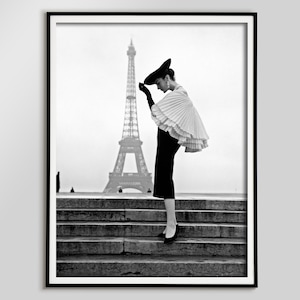 Eiffel Tower Print, Black and White, Vintage Paris Poster, Fashion Photography, Girly Wall Art, Eiffel Tower Poster, Bedroom Wall Decor