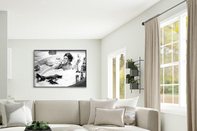 Brigitte Bardot In The Bath Poster, Vintage Black and White Photography, Bathroom Wall Decor, Brigitte Bardot Print, Feminist Wall Art