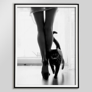 Impression pattes et chat, art mural noir et blanc, photographie vintage, affiche de mode, décoration de chambre d&#39;adolescente, art mural de chambre à coucher, téléchargement immédiat
