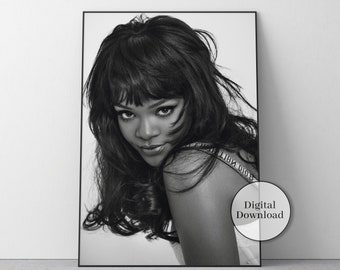 Vintage Rihanna Poster, Black and White, Fashion Wall Art, Rihanna Print, Vintage Music Poster, Teen Girl Room Decor, Feminist Art Print