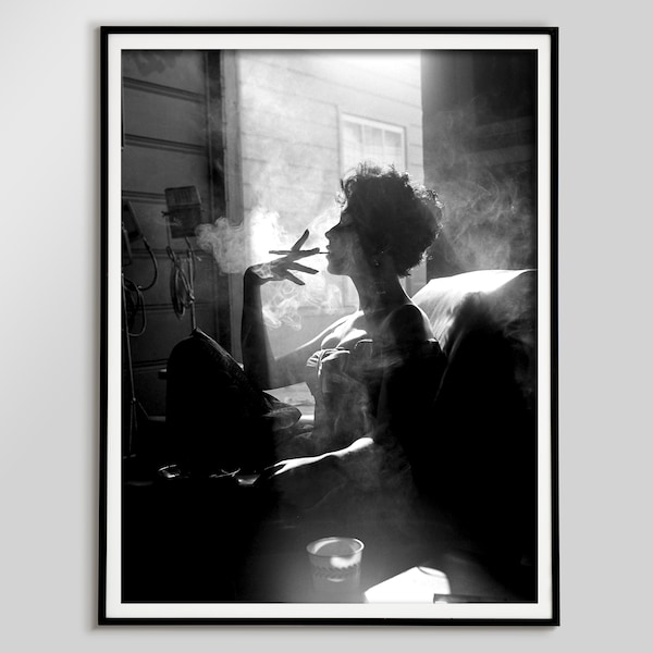 Rita Moreno Smoking Cigarette Poster, Black and White, Feminist Print, Vintage Photo, Rustic Home Decor, Old Hollywood Print, Retro Wall Art