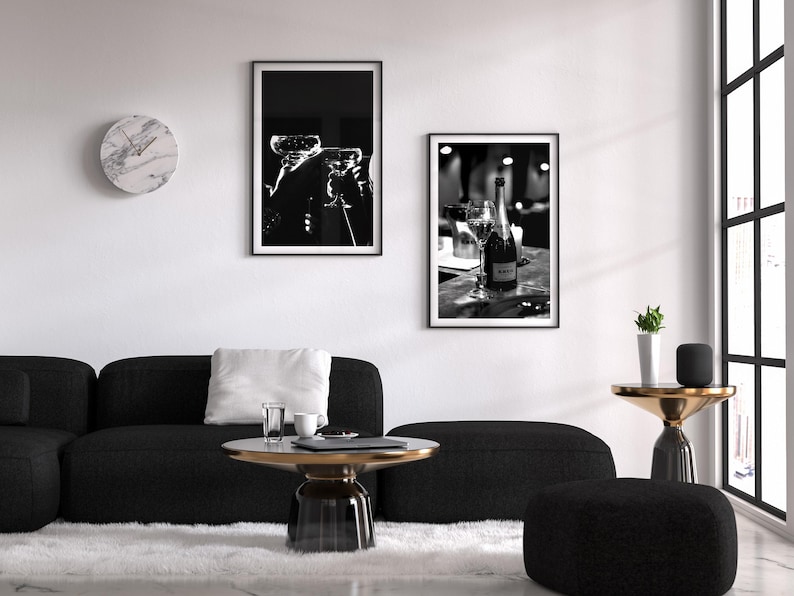 Champagne in the Bar Poster, Black and White, Bar Cart Print, Alcohol Wall Art, Digital Download, Home Bar Decor, Champagne Wall Art, Canvas