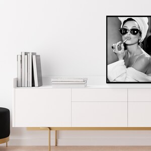 audrey hepburn, poster, wall art, lipstick print, black and white, vintage photo, audrey hepburn print, old hollywood decor, feminist print, fashion wall art, fashion print, wall decor, vintage poster