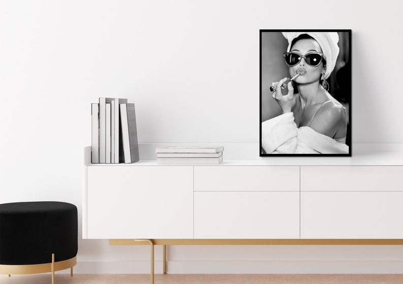 audrey hepburn, poster, wall art, lipstick print, black and white, vintage photo, audrey hepburn print, old hollywood decor, feminist print, fashion wall art, fashion print, wall decor, vintage poster