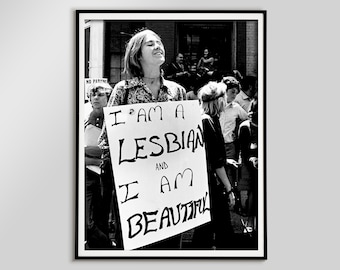 Lesbische poster, vintage zwart-witfotografie, feministische print (digitale download)