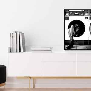 woman drinking print, woman drinking wine, washing machine, black and white, feminist poster, funny wall art, vintage laundry, laundry poster, laundry print, laundry, printable, room decor, laundry room sign