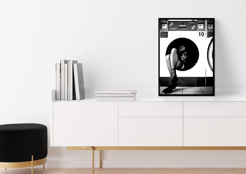 woman drinking print, woman drinking wine, washing machine, black and white, feminist poster, funny wall art, vintage laundry, laundry poster, laundry print, laundry, printable, room decor, laundry room sign