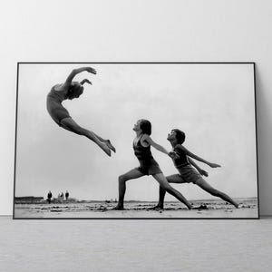 Vintage Beach Dancers Print - Black and White Photography Wall Art - Retro Beach House Decor - Antique Digital Download