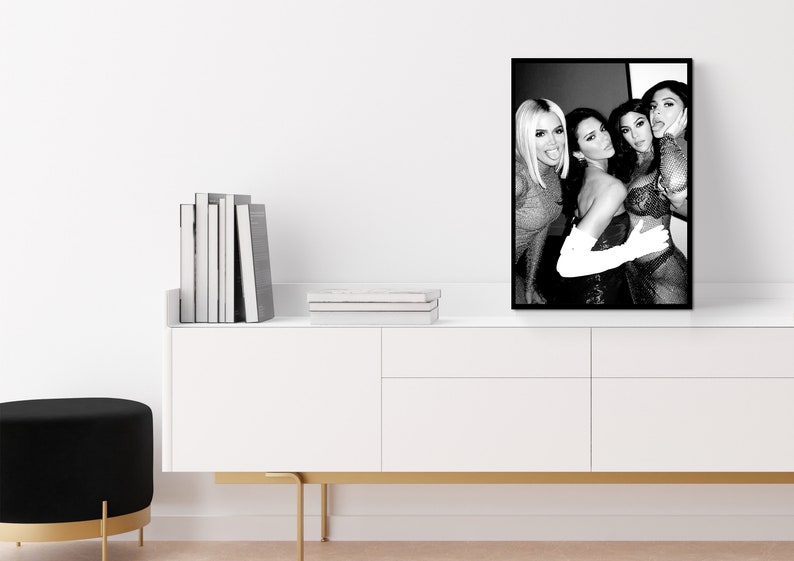 khloe kardashian, kourtney kardashian, kendall jenner, poster, print, black and white, fashion print, glam room decor, glam wall art, vanity decor, fashion poster, teen girl room decor, beauty room decor