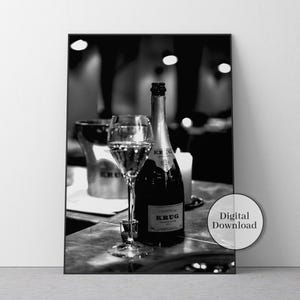 Champagne in the Bar Poster, Black and White, Bar Cart Print, Alcohol Wall Art, Digital Download, Home Bar Decor, Champagne Wall Art, Canvas