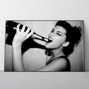 Woman Drinking Champagne Print, Black and White, Vintage Bar Decor, Feminist Poster, Teen Girl Room Decor, Bar Cart Print, Digital Download