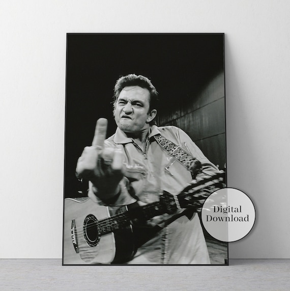 Johnny Cash Middle Finger Poster Black and White Vintage Etsy
