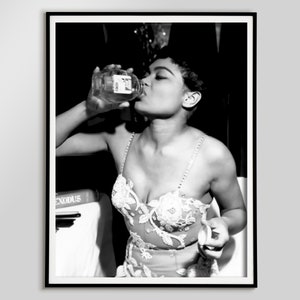 Eartha Kitt Drinking Honey, Vintage Black and White Photo (Digital Download)