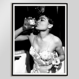 eartha kitt, eartha kitt print, woman drinking print, black and white, vintage photography, feminist poster, printable wall art, retro music poster, room decor, vintage fashion, retro wall art, feminist print, luxury prints