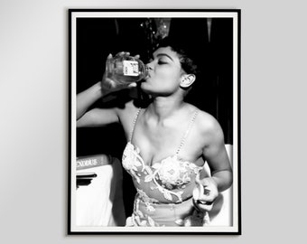 Eartha Kitt Drinking Honey Print, Black and White, Vintage Photography, Feminist Poster, Printable Wall Art, Retro Music Poster, Room Decor