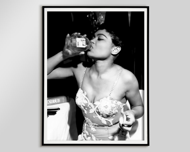 eartha kitt, eartha kitt print, woman drinking print, black and white, vintage photography, feminist poster, printable wall art, retro music poster, room decor, vintage fashion, retro wall art, feminist print, luxury prints