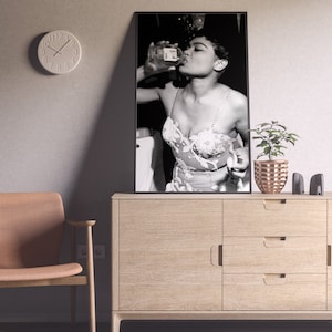 Eartha Kitt Drinking Honey Print, Black and White, Vintage Photography, Feminist Poster, Printable Wall Art, Retro Music Poster, Room Decor