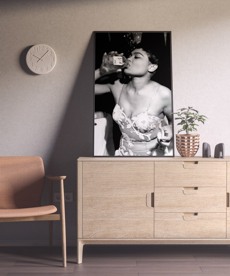 Eartha Kitt Drinking Honey Print, Black and White, Vintage Photography, Feminist Poster, Printable Wall Art, Retro Music Poster, Room Decor