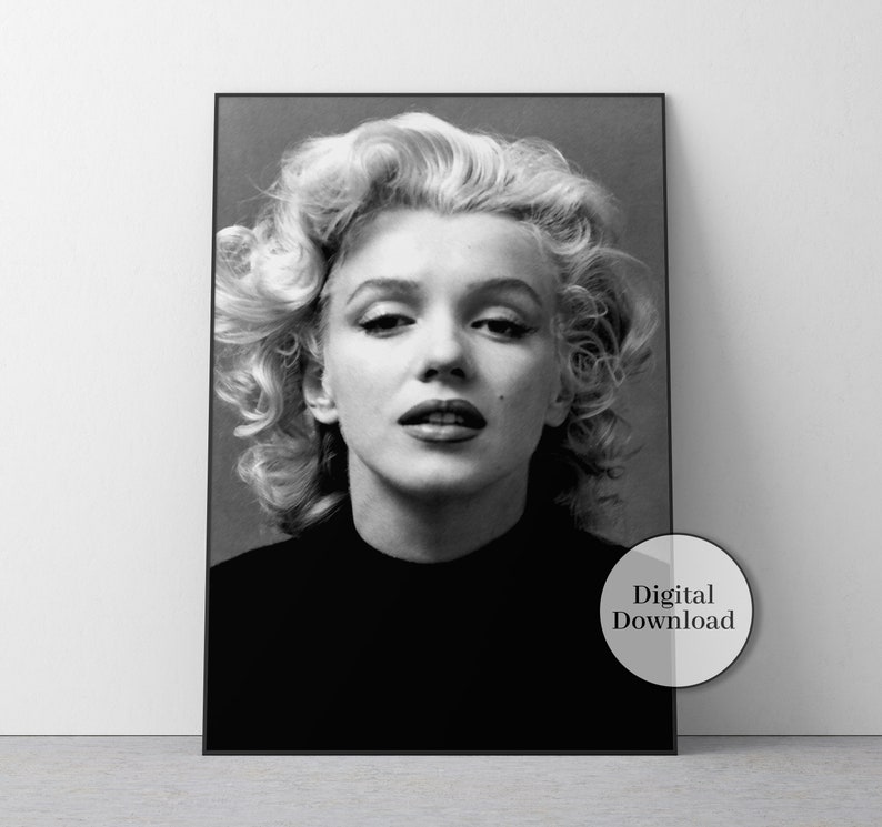 Marilyn Monroe Black and White Portrait, Retro Hollywood Print (digital ...