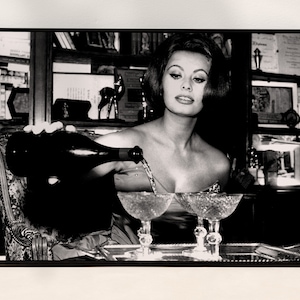 Sophia Loren Drinking Martini Poster, Black and White, Vintage Photo, Woman Drinking Wine, Old Hollywood Decor, Sophia Loren Print, Wall Art