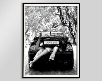 Vintage Couple Car Print, Black and White Photography (Digital Download)