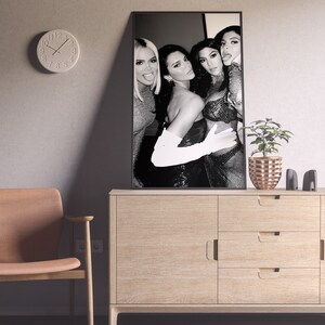 khloe kardashian, kourtney kardashian, kendall jenner, poster, print, black and white, fashion print, glam room decor, glam wall art, vanity decor, fashion poster, teen girl room decor, beauty room decor