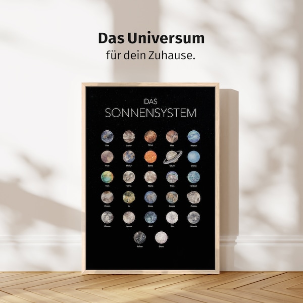 JUNOMI® The Solar System Poster DIN A2 | Sonnensystem Poster | Planeten, Boho Deko, Minimalistisch