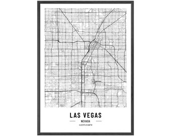 JUNOMI® Las Vegas Poster XL Schwarz Weiss, DIN A2 Wohnzimmer Deko, Modernes Wandbild, Las Vegas Bild, Wandbild ohne Rahmen, Poster Las Vegas