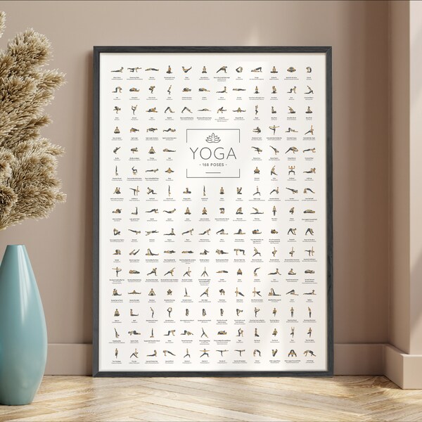 JUNOMI® Yoga Poster XL avec 168 poses et asanas, accessoires de yoga pour studios et exercices à la maison, idée cadeau pour débutants et professionnels