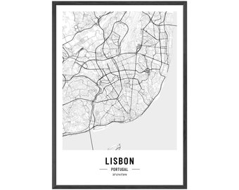 JUNOMI® Lissabon Poster XL Schwarz Weiss, DIN A2 Wohnzimmer Deko, Modernes Wandbild, Lissabon Bild, Wandbild ohne Rahmen, Poster Lissabon