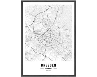 JUNOMI® Dresden Poster XL Schwarz Weiss, DIN A2 Wohnzimmer Deko, Modernes Wandbild, Dresden Bild, Wandbild ohne Rahmen, Poster Dresden