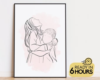 Couple Line Art Portrait from Photo, Custom Minimal Line Drawing, Personalized Outline Drawing from Memories, Line Art Portrait for Family