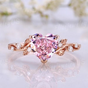 Floral Pink Sapphire Ring Leaf Heart Cut Pink Sapphire Engagement Ring Nature Inspired Sapphire Ring Rose Gold Promise Rings For Women