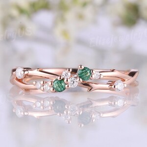 Dainty Moss Agate Wedding Band Twig Natural Moss Agate Wedding Ring Solid Rose Gold Gemstone Nature Inspired Jewelry Anniversary gift