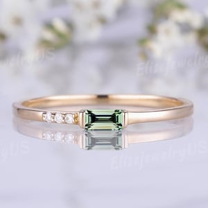 Dainty Teal Sapphire Wedding Band Baguette Cut Gold Sapphire Women Wedding Ring Minimalist Jewelry Stackable Diamond Ring Gift for Her